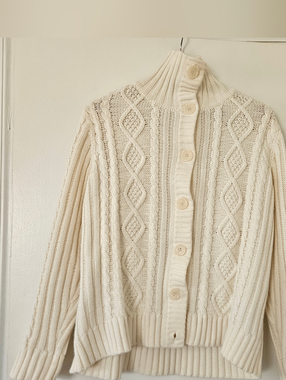 Womens Cardigan Sweater 1X Cable Knit Fisherman Preppy Old Money New England